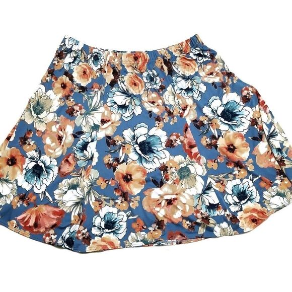 VINTAGE 80s Bedford Fair Blue Floral Skater Skirt - Picture 5 of 6